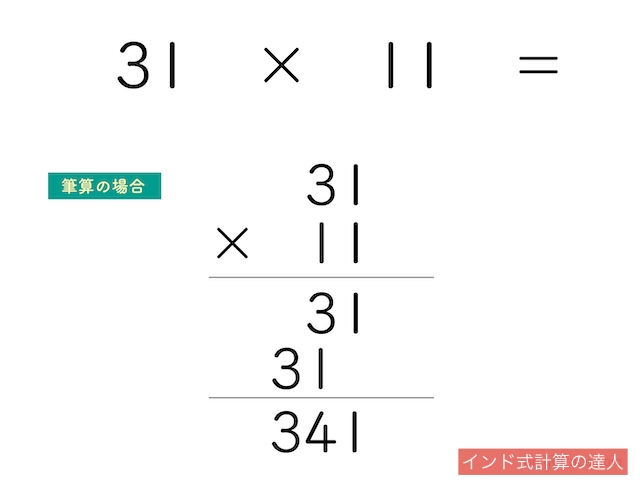 「31×11」を筆算で解いた図