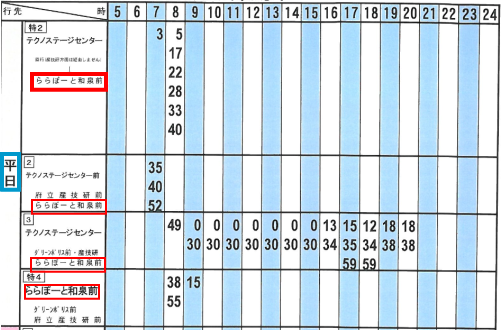 和泉中央駅からららぽーと和泉バス時刻表