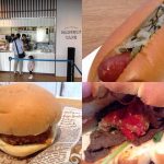 京都水族館ハーベストカフェ（入口、京漬物ドッグ、九条ねぎのてっぱいチキンバーガー京野菜恐竜バーガー）