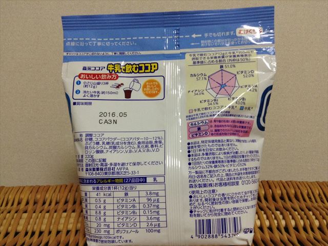 森永ココアの「牛乳で飲むココア」