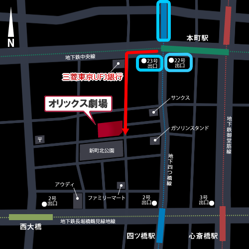 「オリックス劇場」地図22番＆23番出口