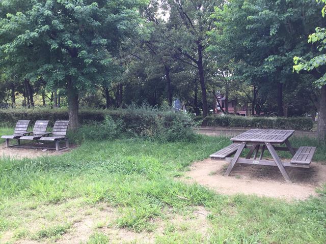 鶴見緑地公園の遊具①周辺のベンチ