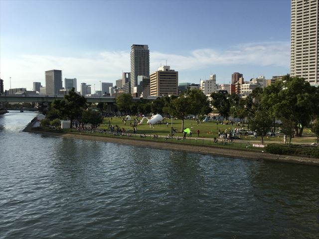 土佐堀川から見た中之島公園の様子