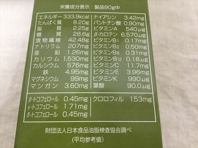 「ふるさと青汁」の原材料名パッケージ