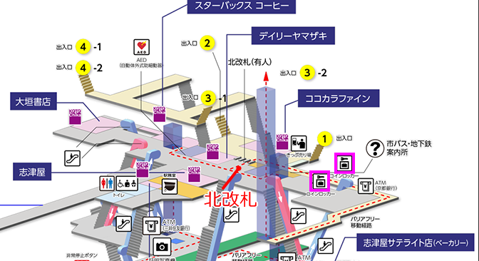 地下鉄「烏丸御池駅」のコインロッカー地図