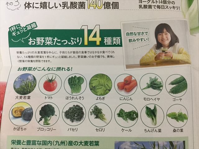 「こどもフルーツ青汁」野菜14種類