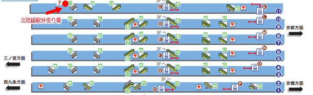 JR大阪駅11番ホームの駅弁売り場地図