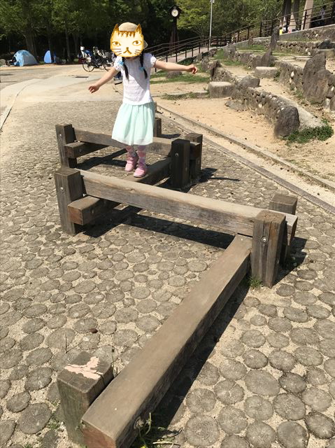 錦織公園「やんちゃの里」木製平均台