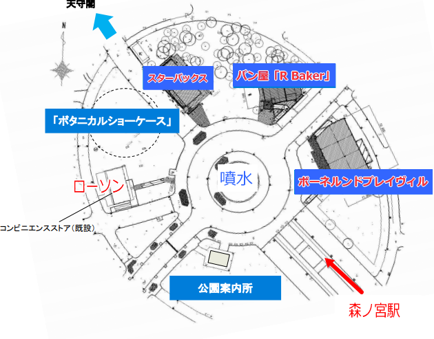 大阪城公園森ノ宮噴水付近の地図