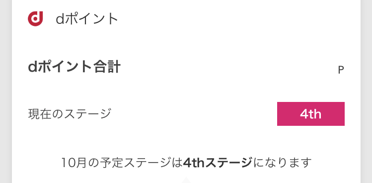 dポイントクラブ、現在が4thステージである画面