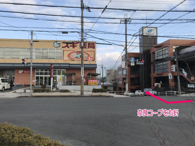 奈良コープ、スギ薬局、ダイソー学園前店