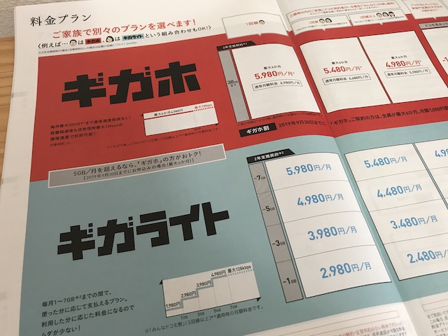 NTTドコモ新プラン「ギガホ」「ギガライト」パンフレットの料金プラン