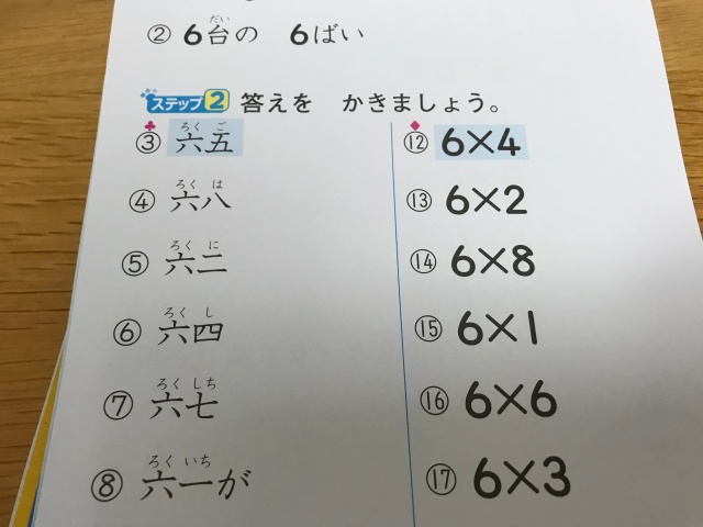 算数の教科書 掛け算（九九）