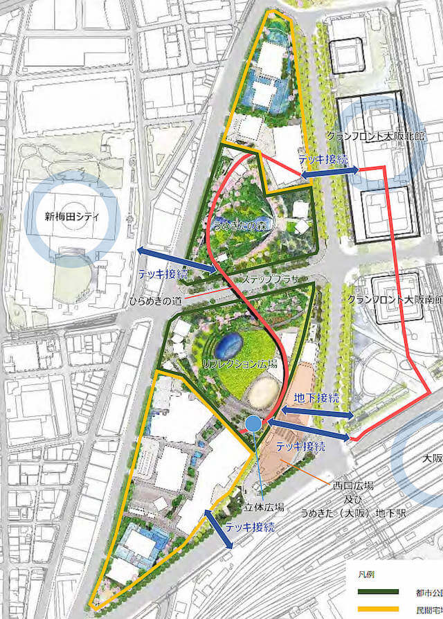 グラングリーン大阪の「うめきた公園」配置図