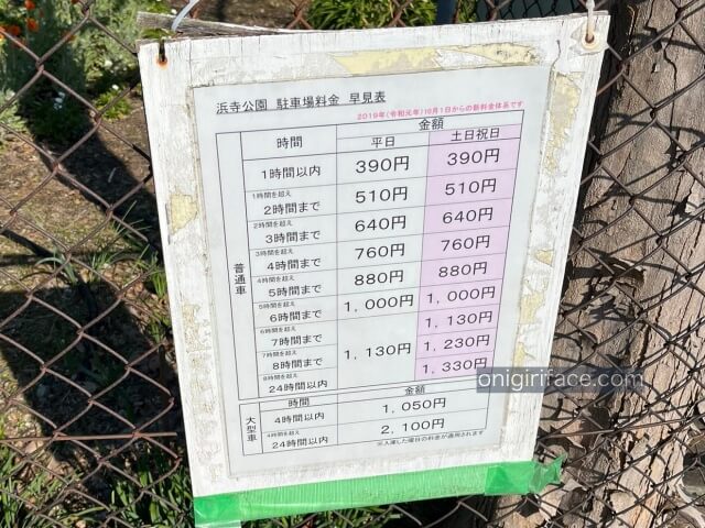 浜寺公園駐車料金早見表