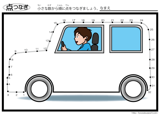 わくわく教材「幼児教育・特別支援教育」点つなぎ・車