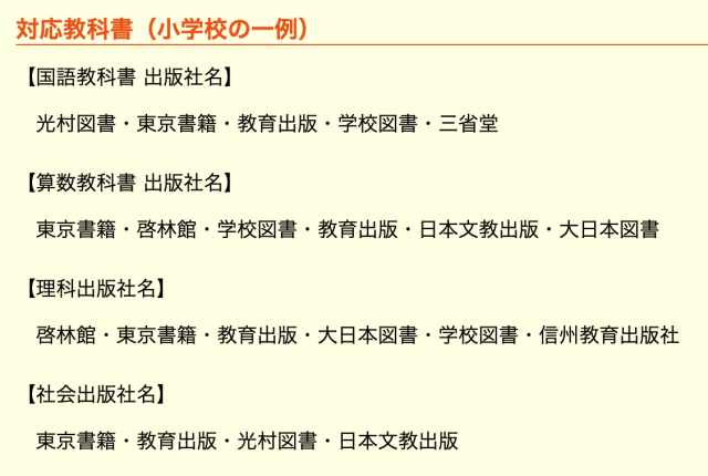 小学ポピー対応教科書一覧（小学校の一例）