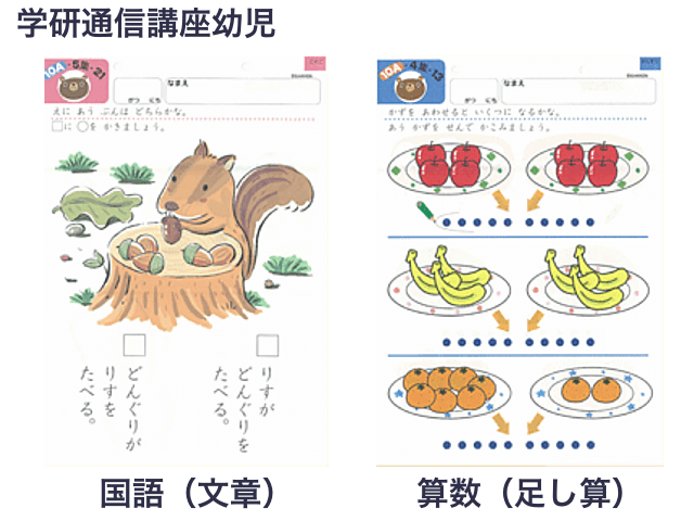 学研通信講座・幼児コース（文章・足し算の教材）