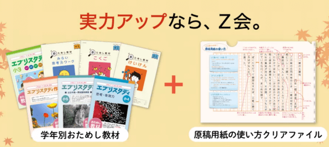 Z会小学生コース 資料請求キャンペーン：お試し教材以外に「作文お役立ちクリアファイル（原稿用紙の使い方＋作文の書き方）」プレゼント